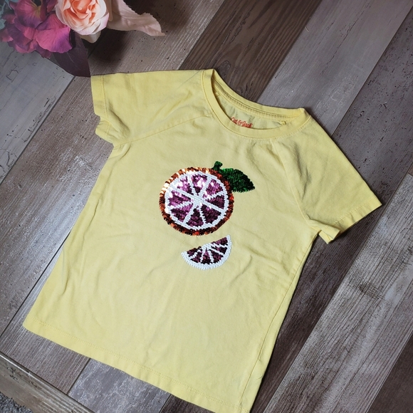 Cat & Jack Yellow Girls Size Small 6/6X Orange Flip Sequin Short Sleeve Top NWOT - Picture 8 of 13